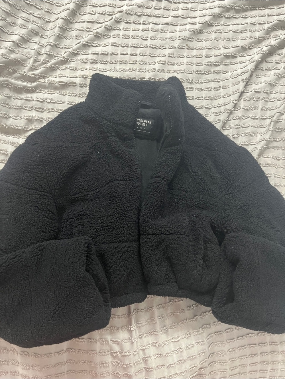 Cropped Black Sherpa Zip Jacket